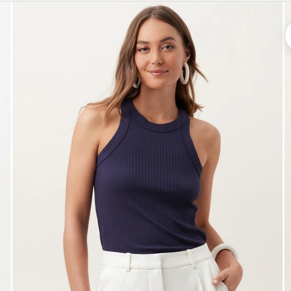 Trina Turk Navy Blue Ribbed Continental Tank Top {S} - Picture 1 of 10